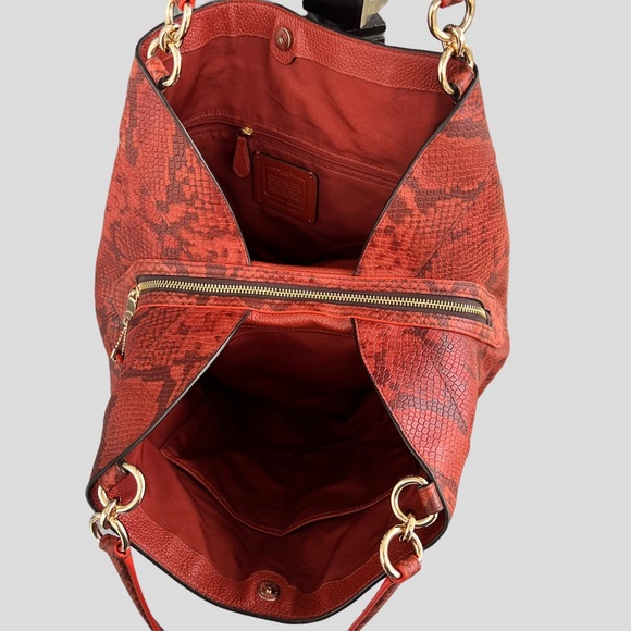 Coach Lexy Orange/Cognac Pebbled Leather Python Embossed Trim Gold Tone Hardware - Picture 12 of 15